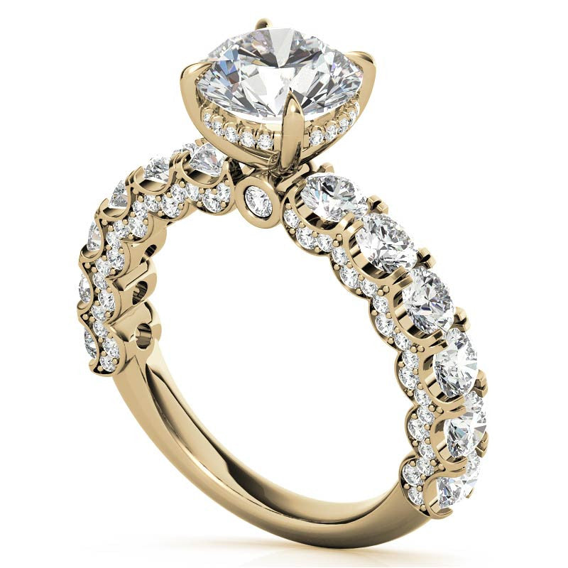 Round Pave Semi-Eternity Moissanite Engagement Ring