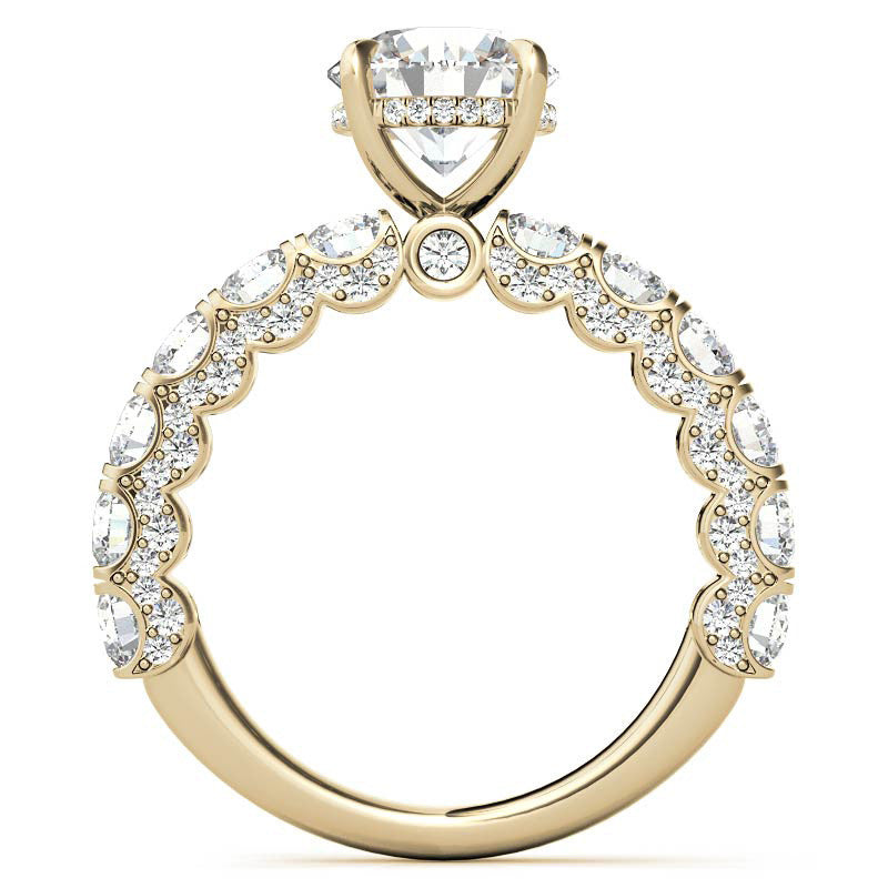 Round Pave Semi-Eternity Moissanite Engagement Ring