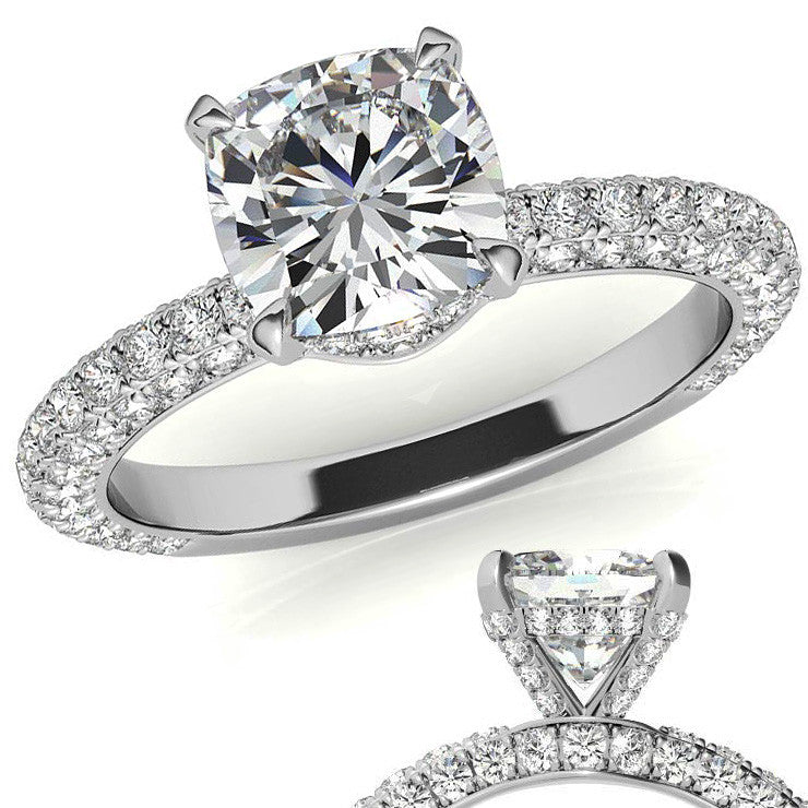 4-Prong Cushion Pave Moissanite Engagement Ring