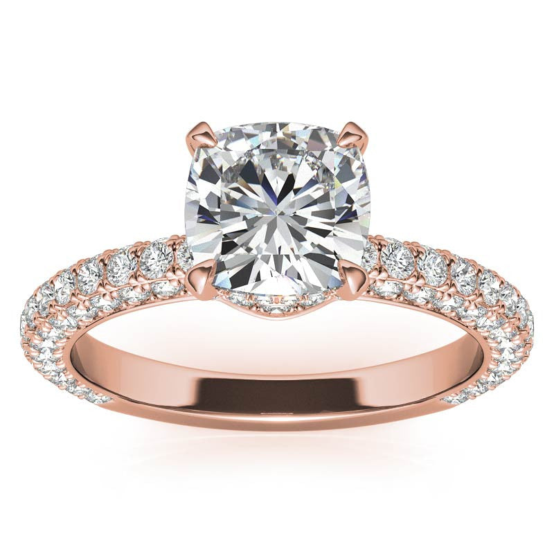 4-Prong Cushion Pave Moissanite Engagement Ring
