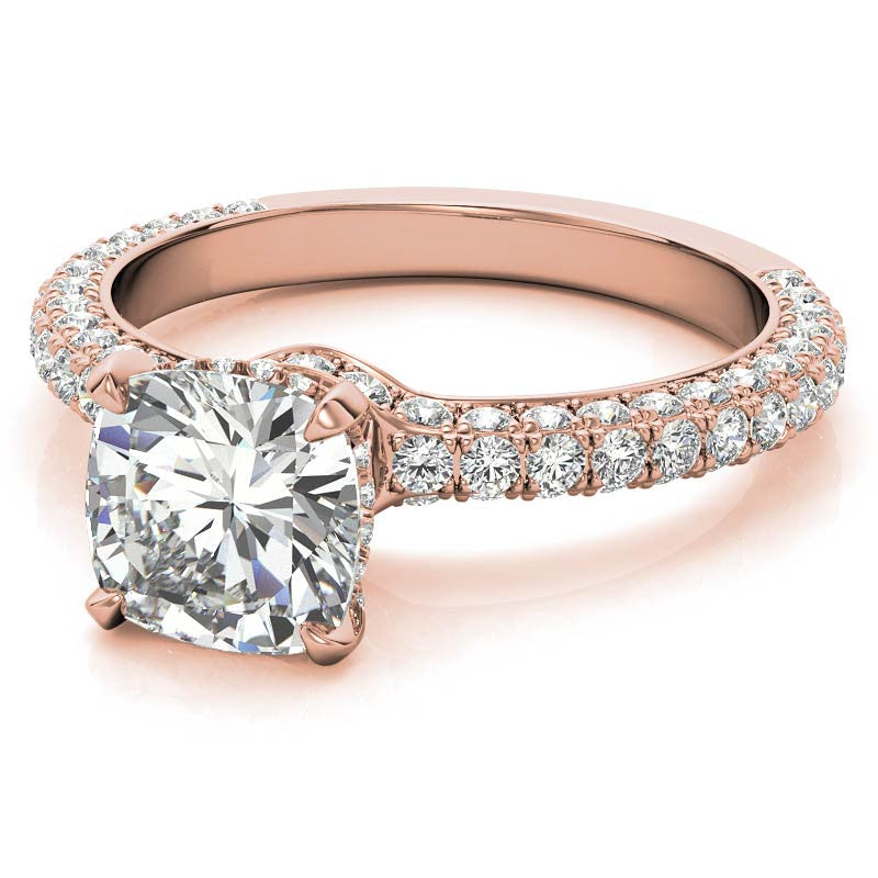4-Prong Cushion Pave Moissanite Engagement Ring