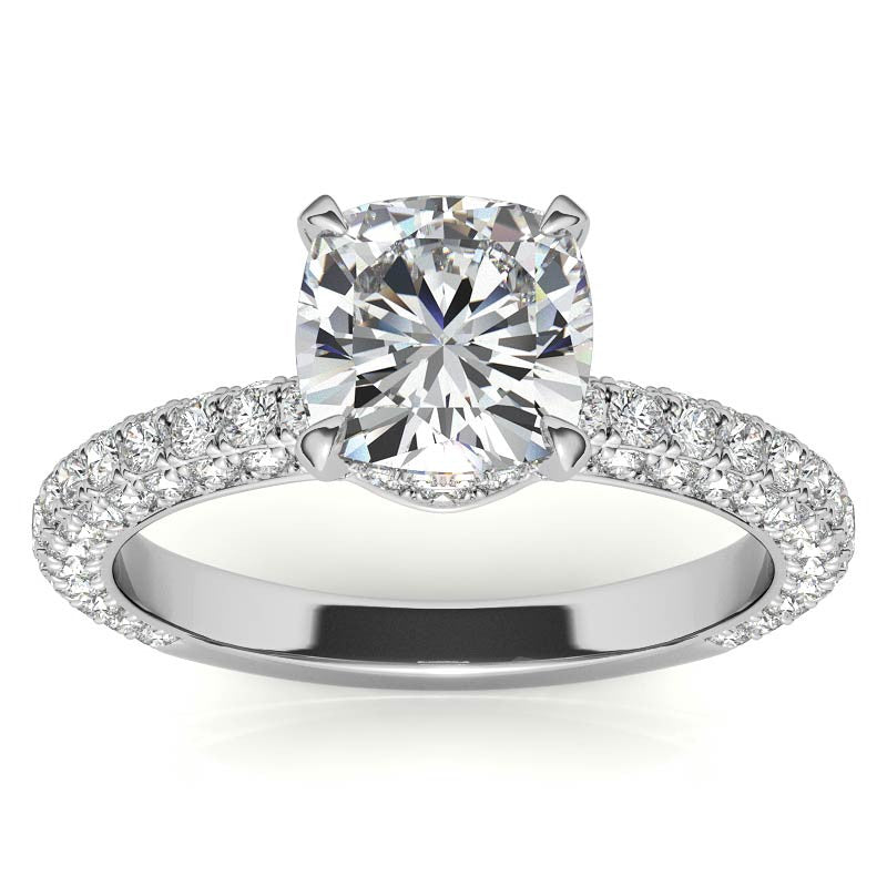 4-Prong Cushion Pave Moissanite Engagement Ring
