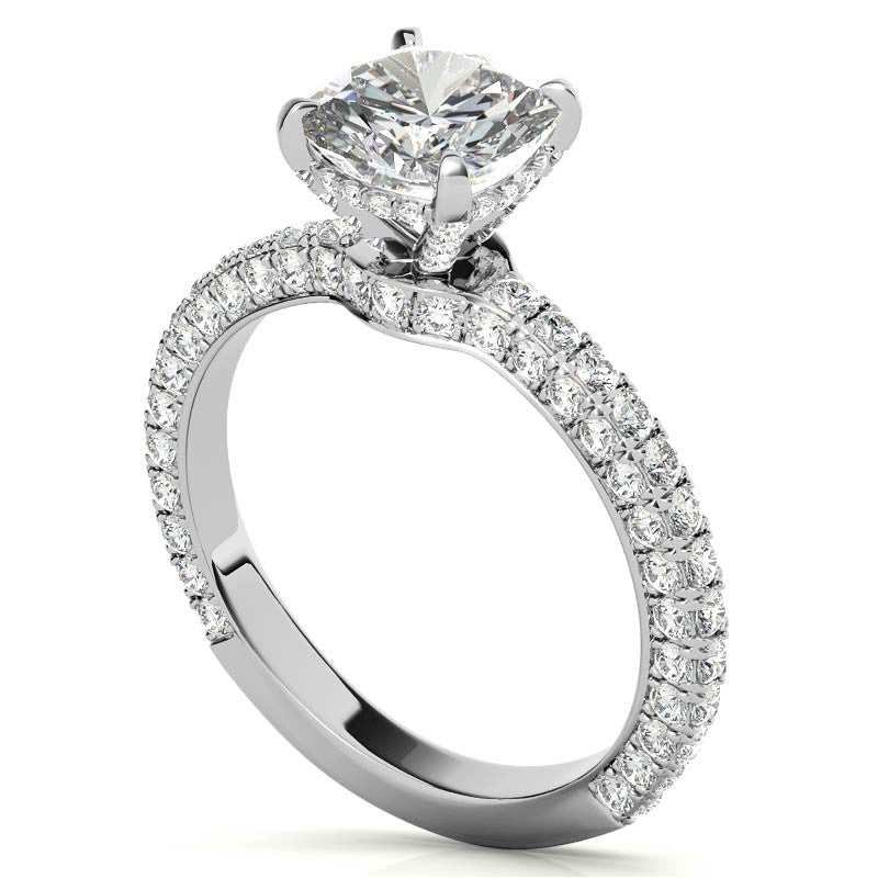 4-Prong Cushion Pave Moissanite Engagement Ring