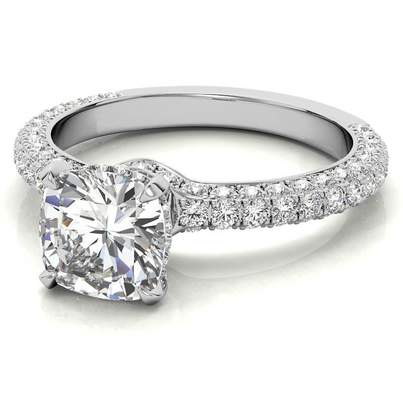 4-Prong Cushion Pave Moissanite Engagement Ring