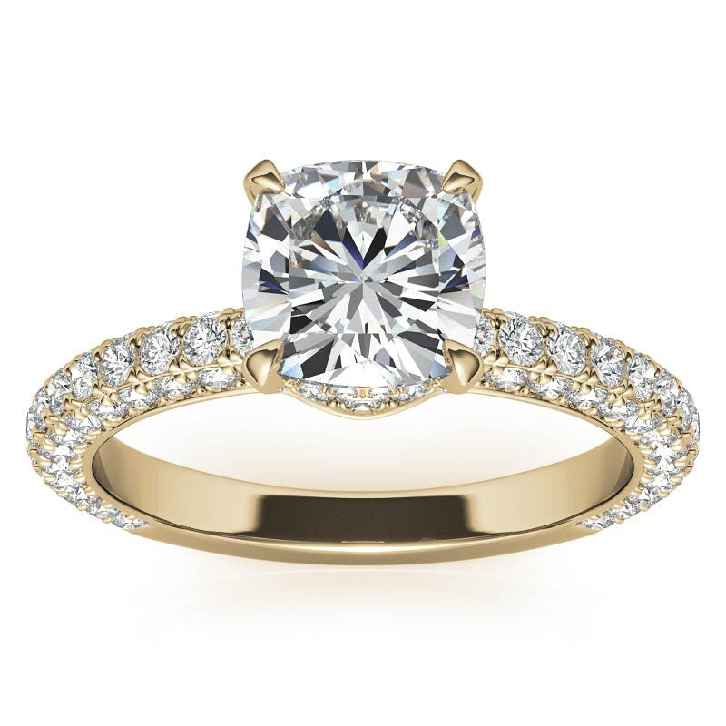 4-Prong Cushion Pave Moissanite Engagement Ring