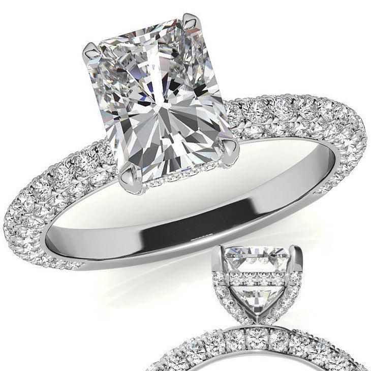 4-Prong Emerald / Radiant Pave Moissanite Engagement Ring
