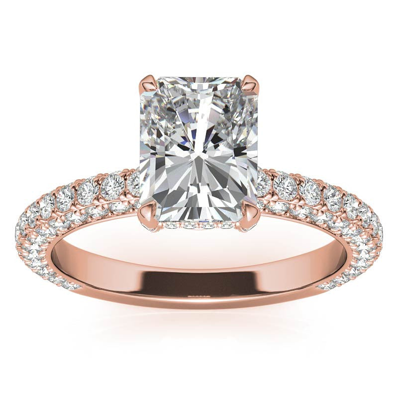 4-Prong Emerald / Radiant Pave Moissanite Engagement Ring