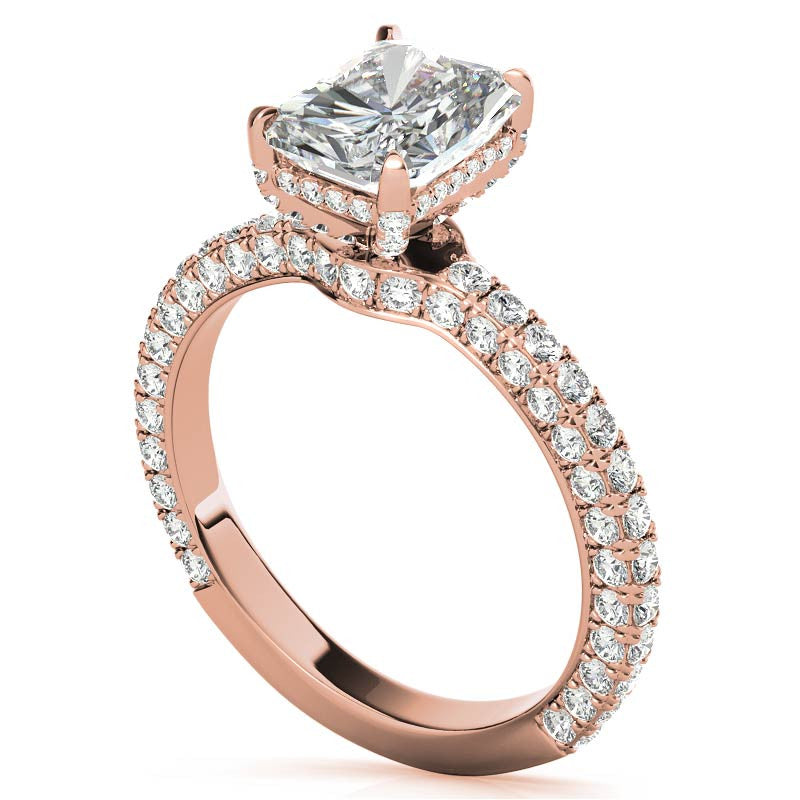 4-Prong Emerald / Radiant Pave Moissanite Engagement Ring