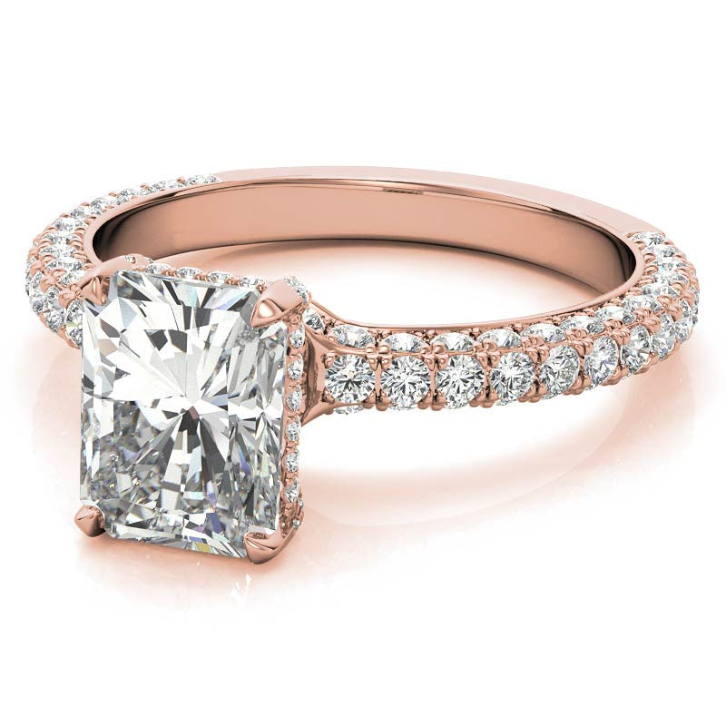 4-Prong Emerald / Radiant Pave Moissanite Engagement Ring