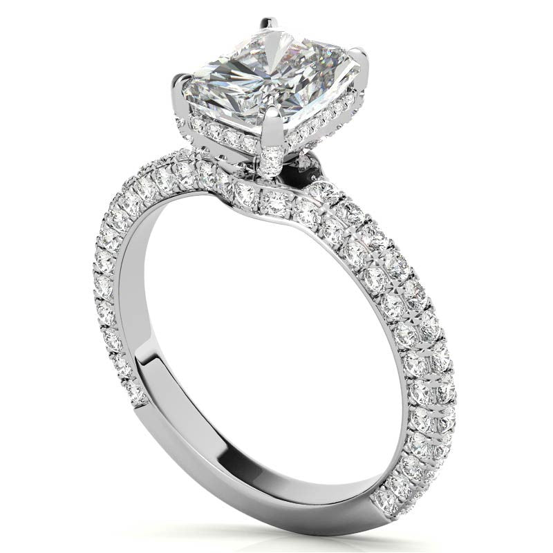 4-Prong Emerald / Radiant Pave Moissanite Engagement Ring