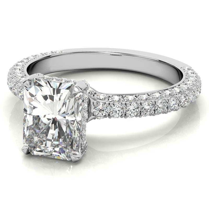 4-Prong Emerald / Radiant Pave Moissanite Engagement Ring