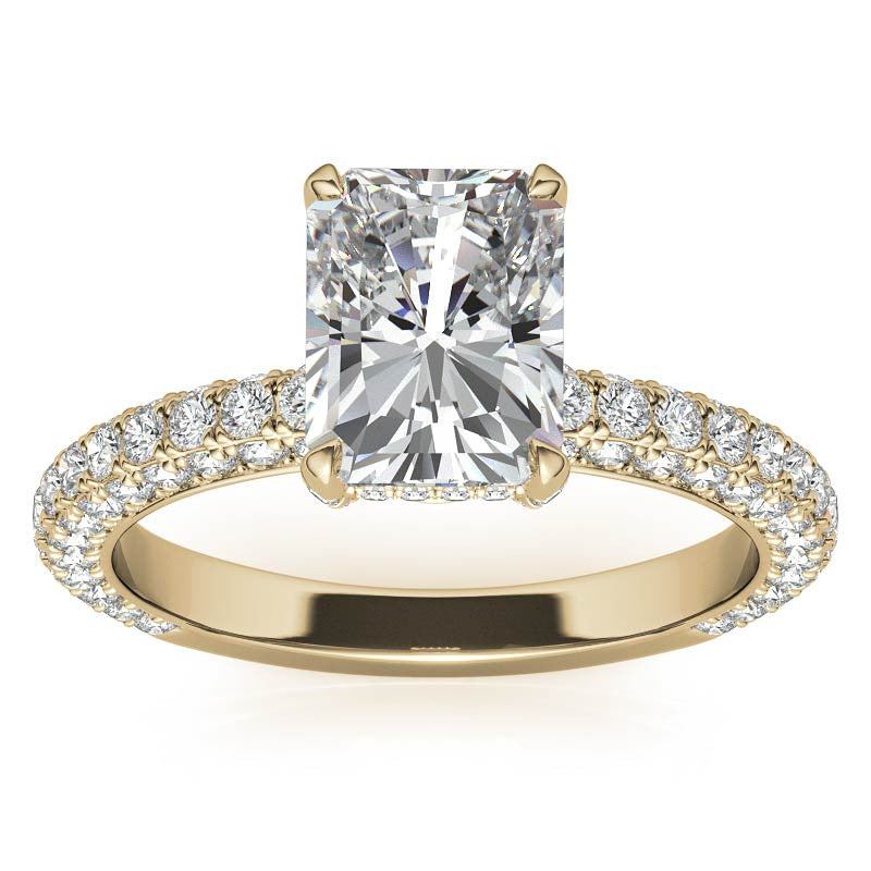 4-Prong Emerald / Radiant Pave Moissanite Engagement Ring