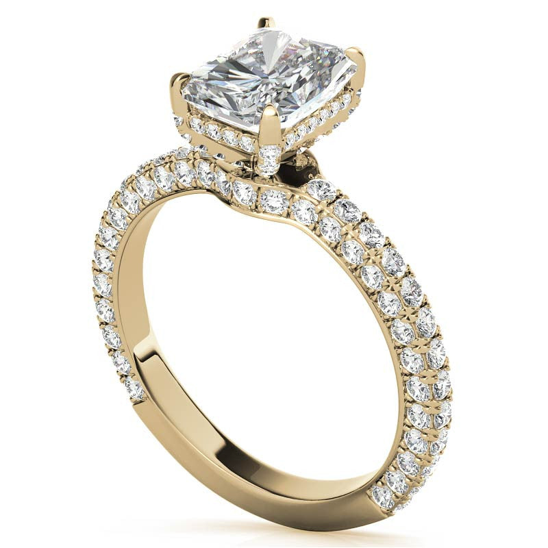 4-Prong Emerald / Radiant Pave Moissanite Engagement Ring