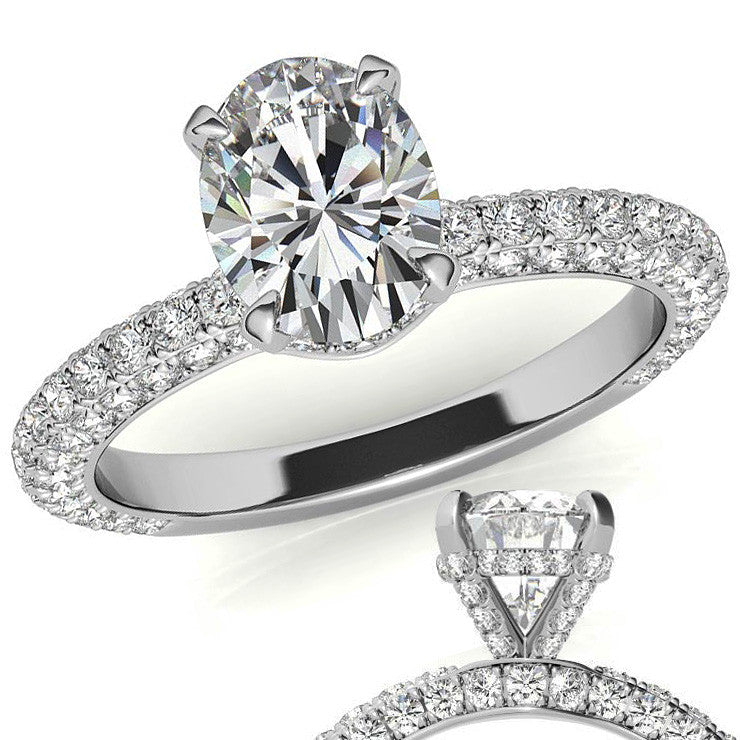 4-Prong Oval Pave Moissanite Engagement Ring