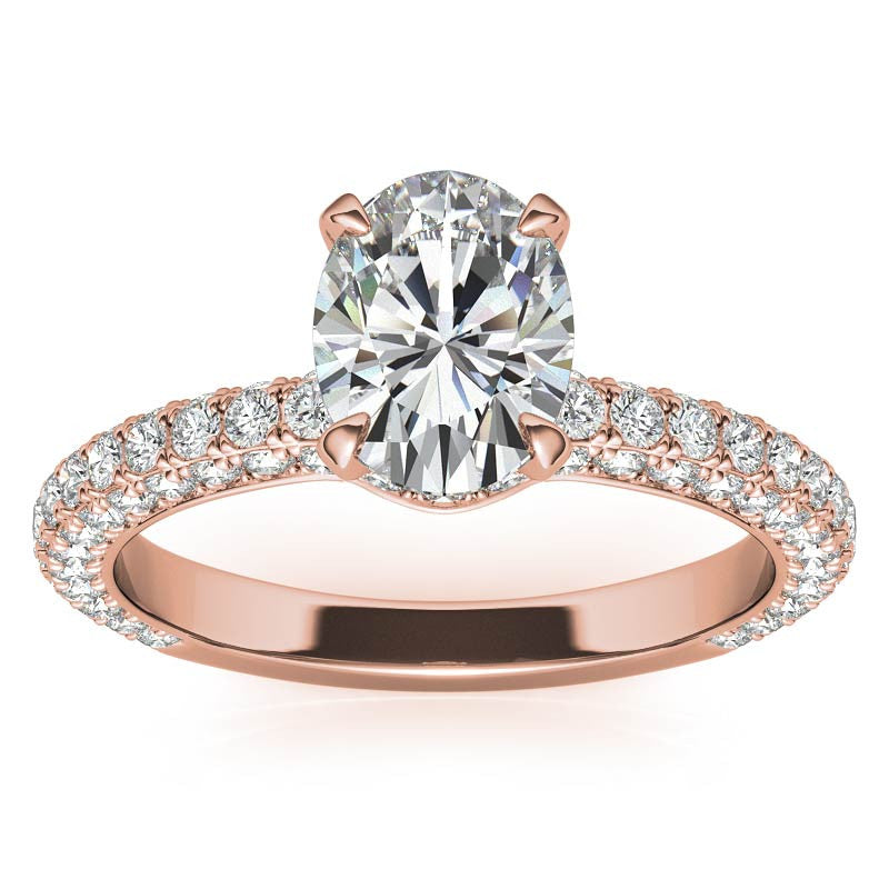 4-Prong Oval Pave Moissanite Engagement Ring