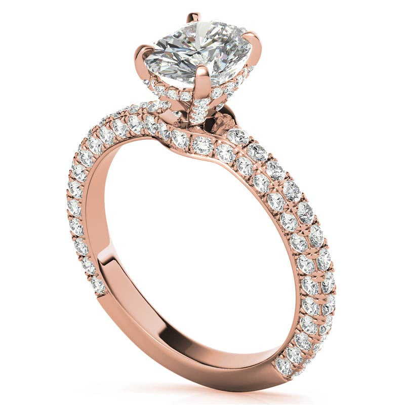 4-Prong Oval Pave Moissanite Engagement Ring