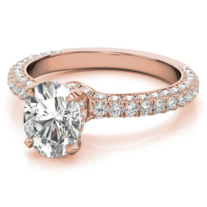 4-Prong Oval Pave Moissanite Engagement Ring