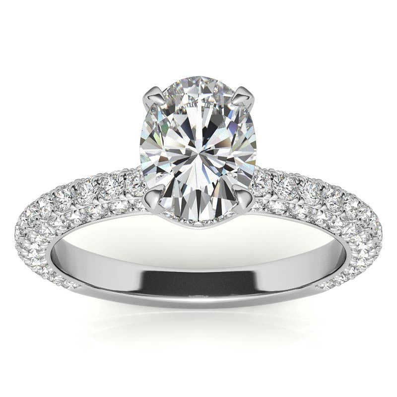 4-Prong Oval Pave Moissanite Engagement Ring