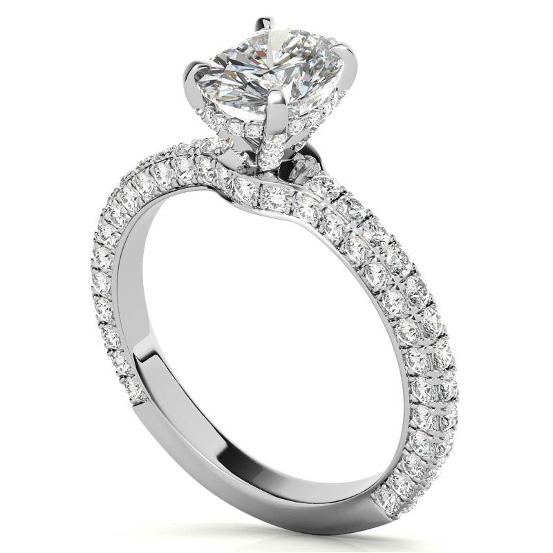 4-Prong Oval Pave Moissanite Engagement Ring