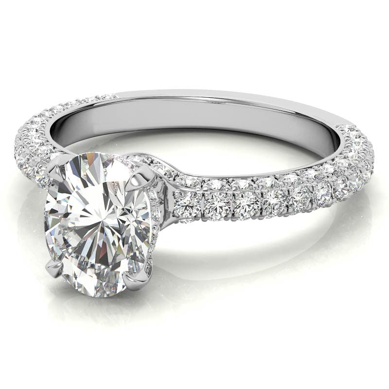 4-Prong Oval Pave Moissanite Engagement Ring
