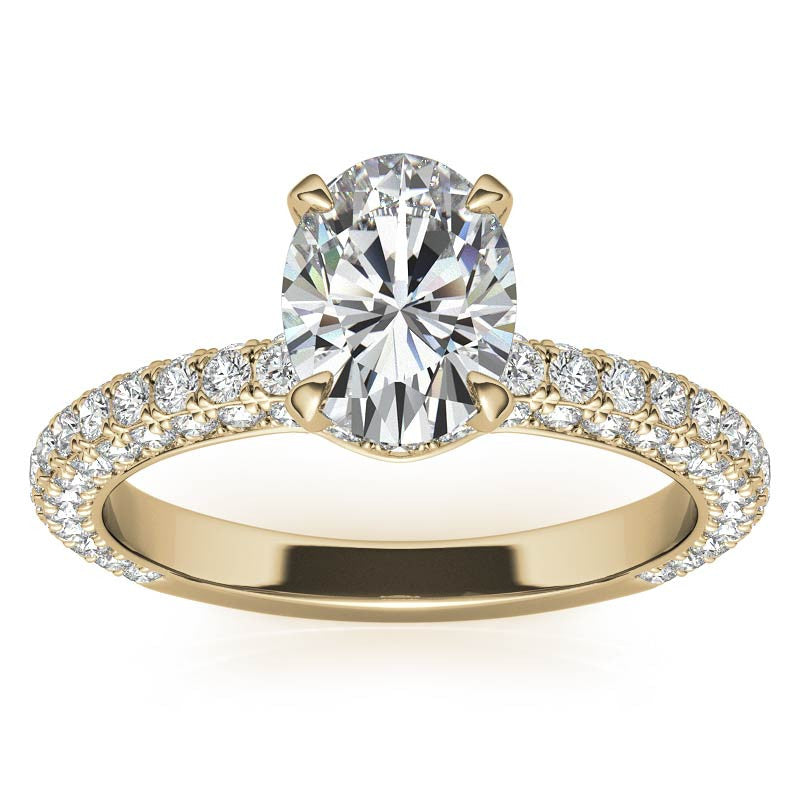 4-Prong Oval Pave Moissanite Engagement Ring