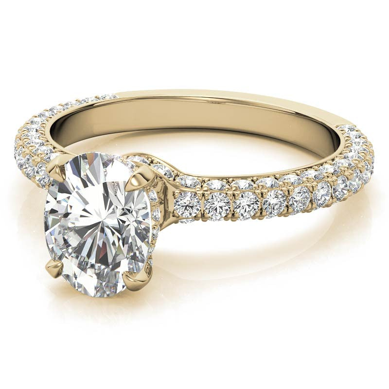 4-Prong Oval Pave Moissanite Engagement Ring