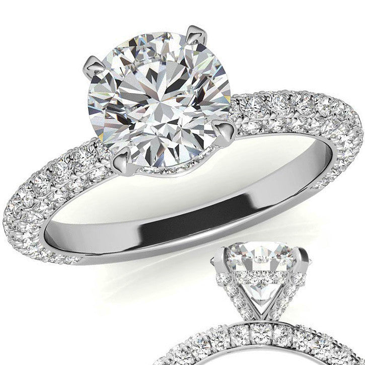 4-Prong Round Pave Moissanite Engagement Ring