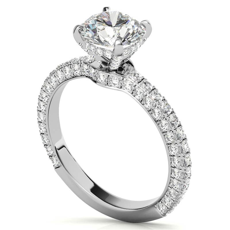 4-Prong Round Pave Moissanite Engagement Ring