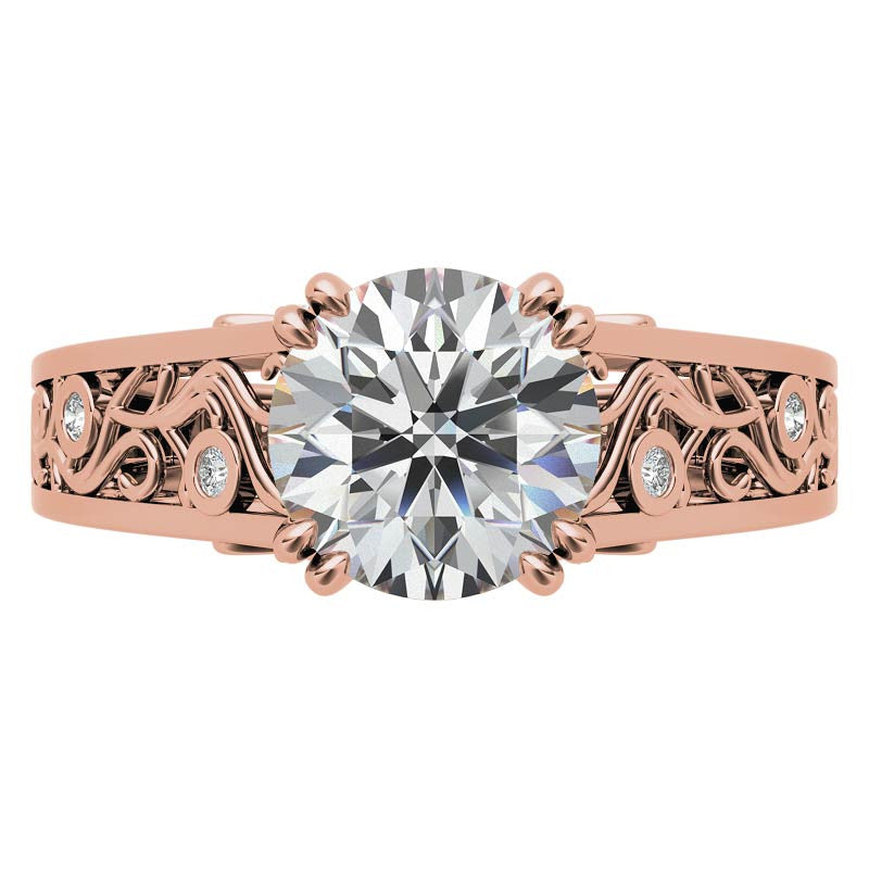 Double Prong Round Floral Moissanite Engagement Ring