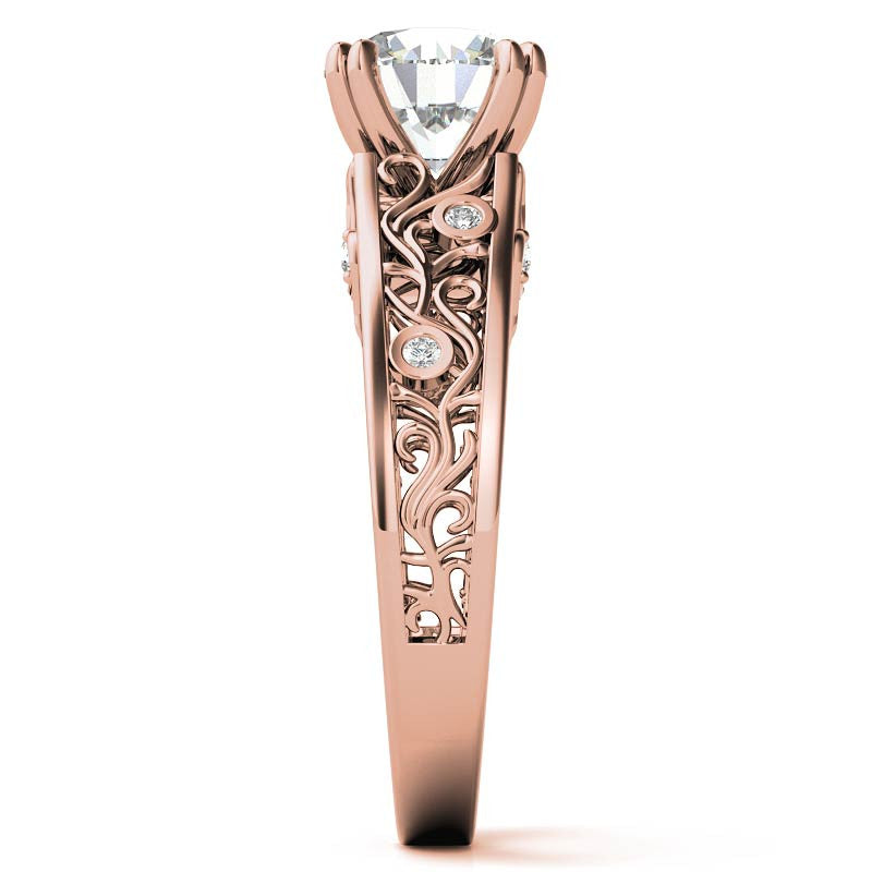 Double Prong Round Floral Moissanite Engagement Ring