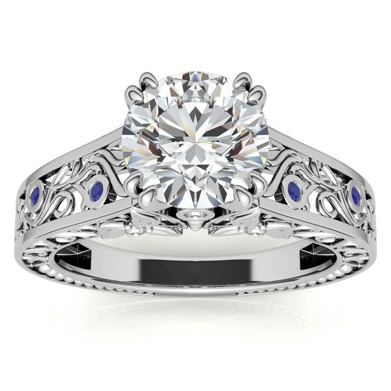 Double Prong Round Floral Moissanite Engagement Ring