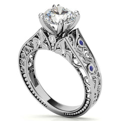 Double Prong Round Floral Moissanite Engagement Ring