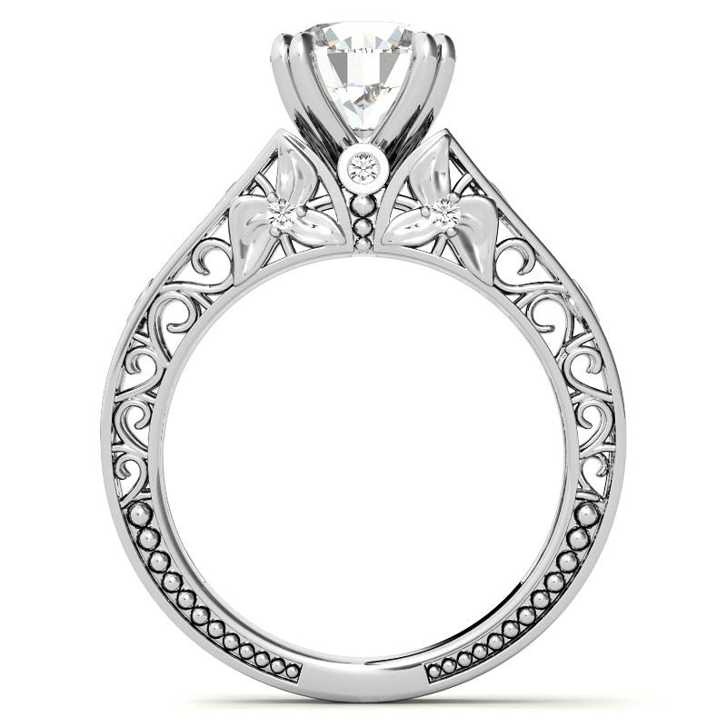 Double Prong Round Floral Moissanite Engagement Ring