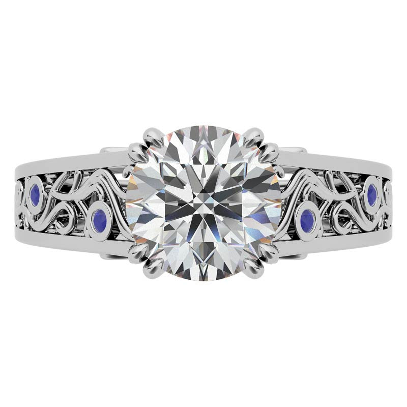 Double Prong Round Floral Moissanite Engagement Ring