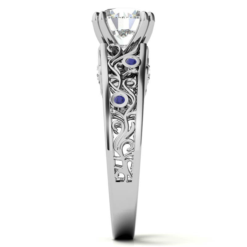 Double Prong Round Floral Moissanite Engagement Ring