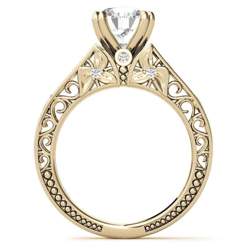Double Prong Round Floral Moissanite Engagement Ring