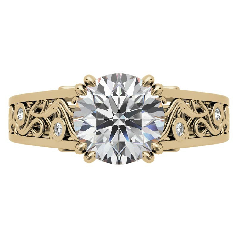 Double Prong Round Floral Moissanite Engagement Ring