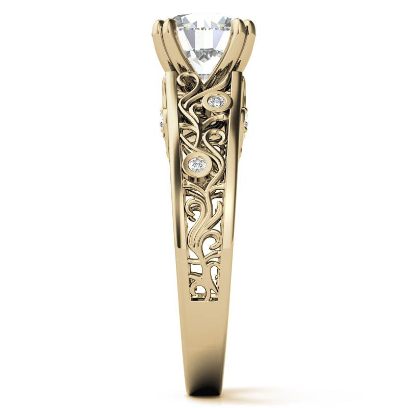 Double Prong Round Floral Moissanite Engagement Ring