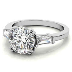 Round and Baguette Cathedral Moissanite Engagement Ring with Hidden Halo