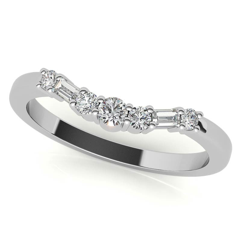 Round and Baguette Cathedral Moissanite Engagement Ring with Hidden Halo