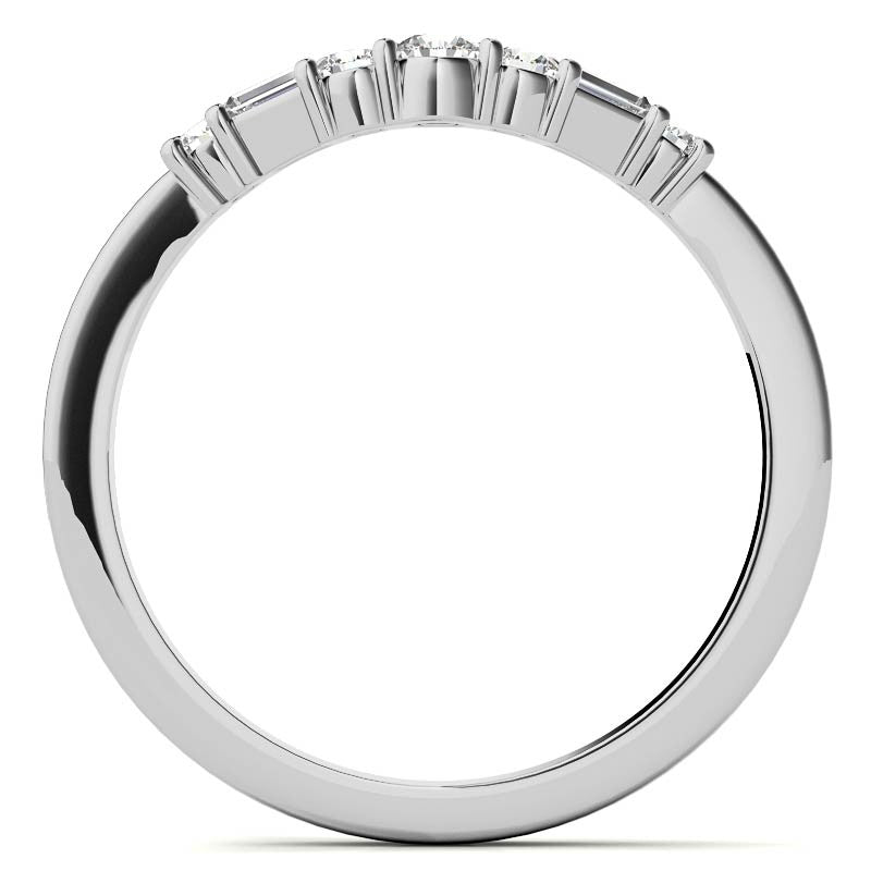 Round and Baguette Cathedral Moissanite Engagement Ring with Hidden Halo