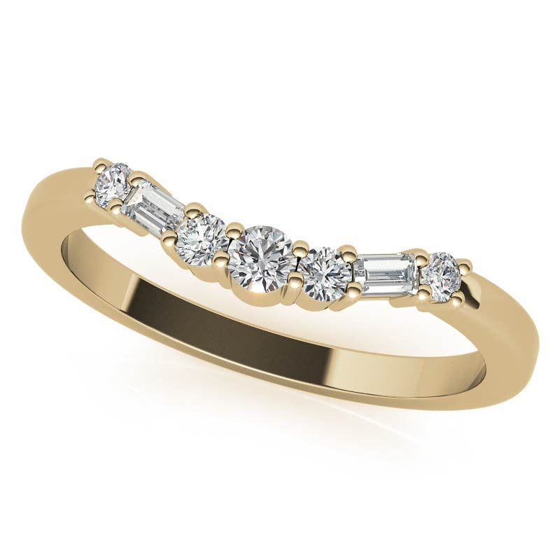 Round and Baguette Cathedral Moissanite Engagement Ring with Hidden Halo