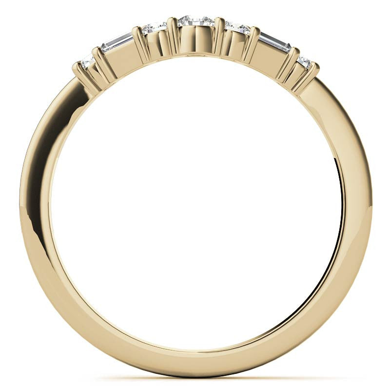 Round and Baguette Cathedral Moissanite Engagement Ring with Hidden Halo