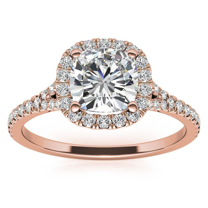 Petite Cushion Split Shank Moissanite Halo Engagement Ring