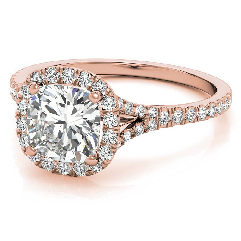 Petite Cushion Split Shank Moissanite Halo Engagement Ring