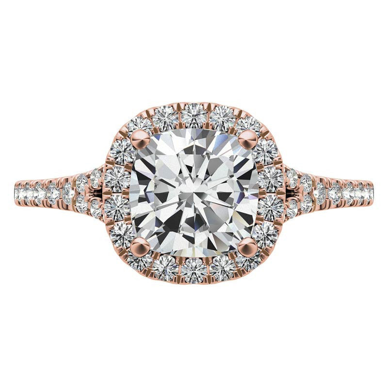 Petite Cushion Split Shank Moissanite Halo Engagement Ring