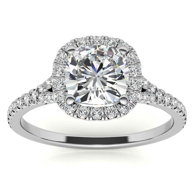 Petite Cushion Split Shank Moissanite Halo Engagement Ring