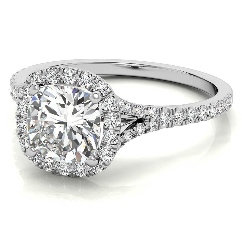 Petite Cushion Split Shank Moissanite Halo Engagement Ring
