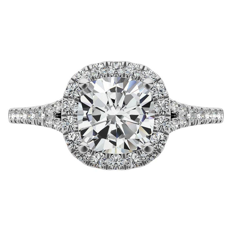 Petite Cushion Split Shank Moissanite Halo Engagement Ring