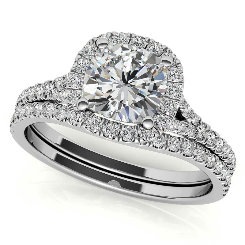 Petite Cushion Split Shank Moissanite Halo Engagement Ring